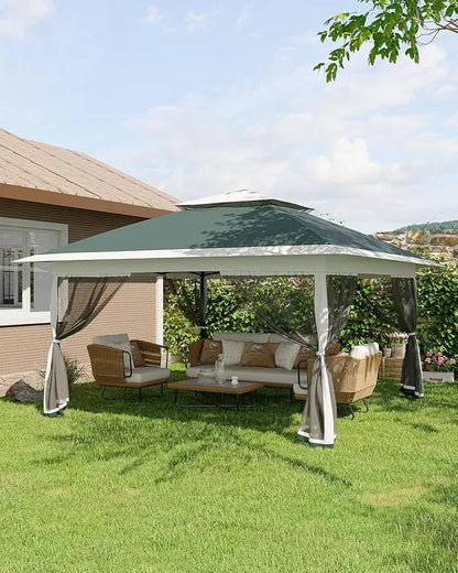 One-Push Instant Setup 13x13ft Pop Up Gazebo Tent with Mosquito Net, UPF 50+ Waterproof Canopy for Backyard,Camping, BBQs