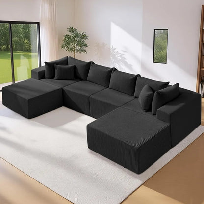Oversize 131” Boneless Couch for Living Room,Comfort U Shaped Cloud Couch Sectional,Extra Deep Seats Corduroy Modular,Customized