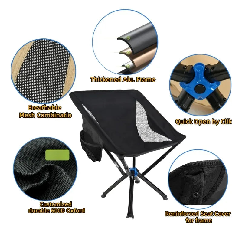 Outdoor Portable Quick Open CLIQ Chair Lightweight Folding Aluminum Fishing Backpacking Beach Camping Chair