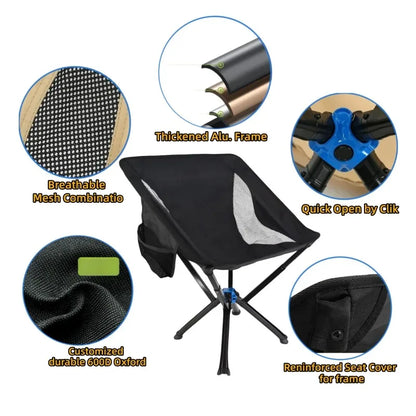 Outdoor Portable Quick Open CLIQ Chair Lightweight Folding Aluminum Fishing Backpacking Beach Camping Chair