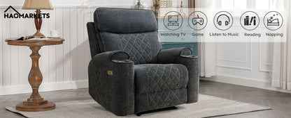 HAOMARKETS Electric Recliner Chair, Soft Fabric Power Recliners with Metal Cup Holders, Single Overstuffed Heavy Duty Reclining