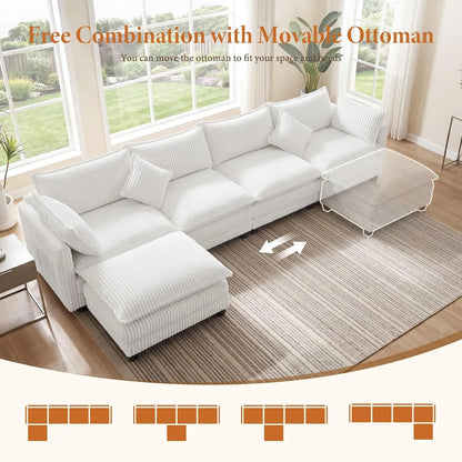 143" L-Shaped Modular Corduroy Sectional Sofa for Living Room