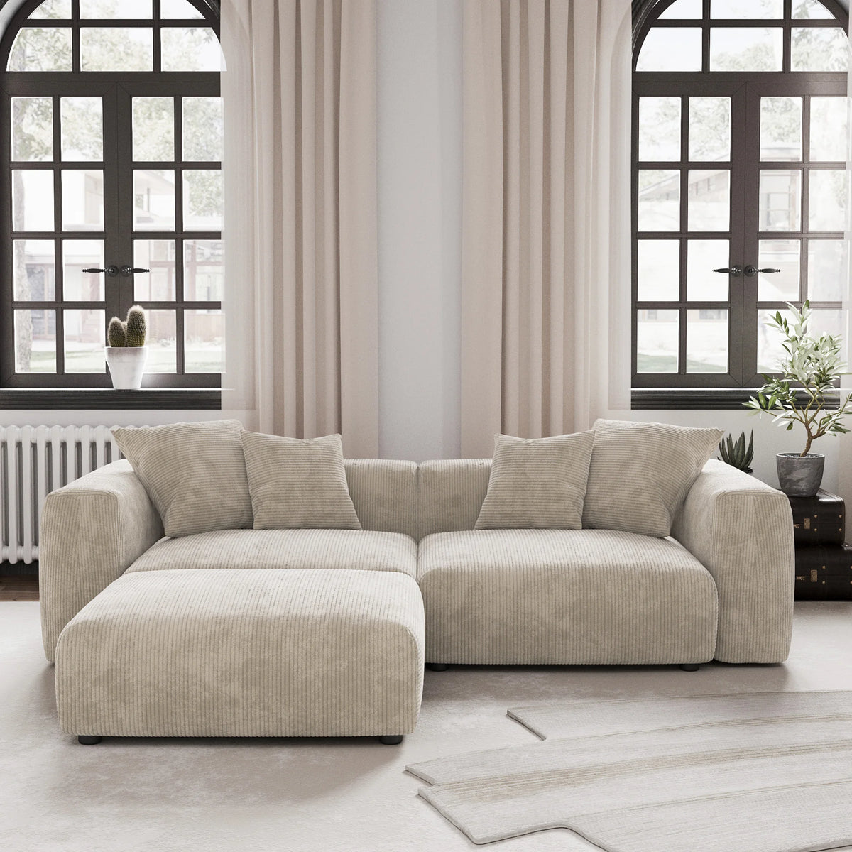 Modern Corduroy Fabric Sectional Couch with 4 Pillows 102