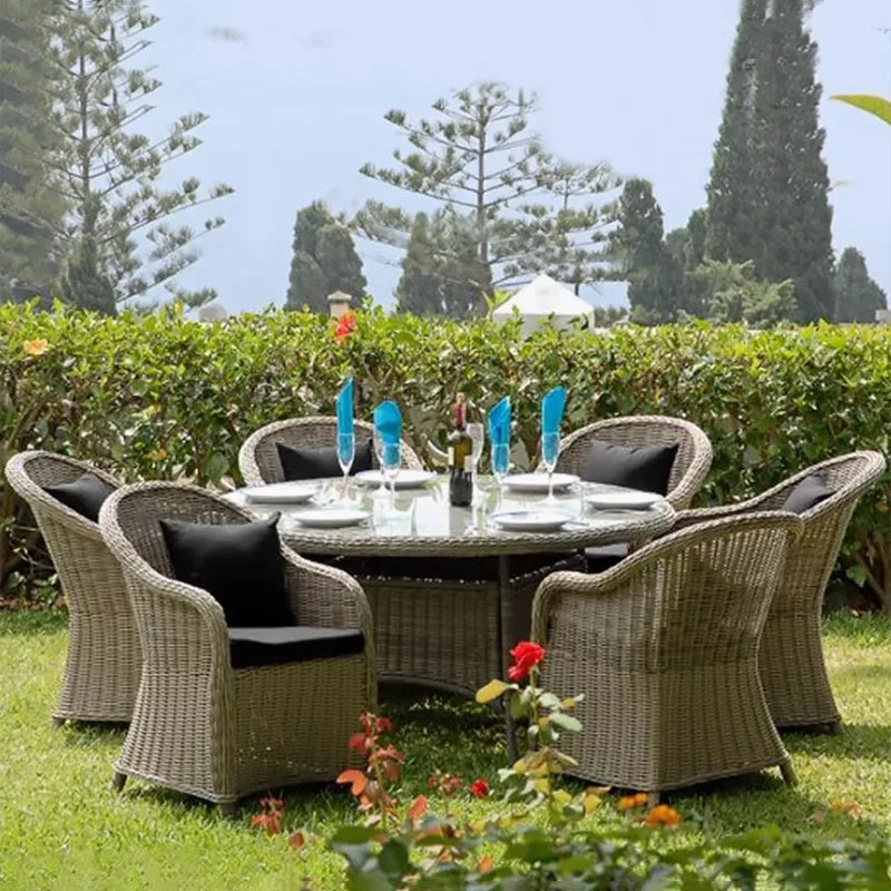 US Retro Outdoor Rattan Cafe Restaurant Table and Chair Combination Open-air Courtyard Garden Rattan Dining Table and Chairs