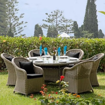 US Retro Outdoor Rattan Cafe Restaurant Table and Chair Combination Open-air Courtyard Garden Rattan Dining Table and Chairs