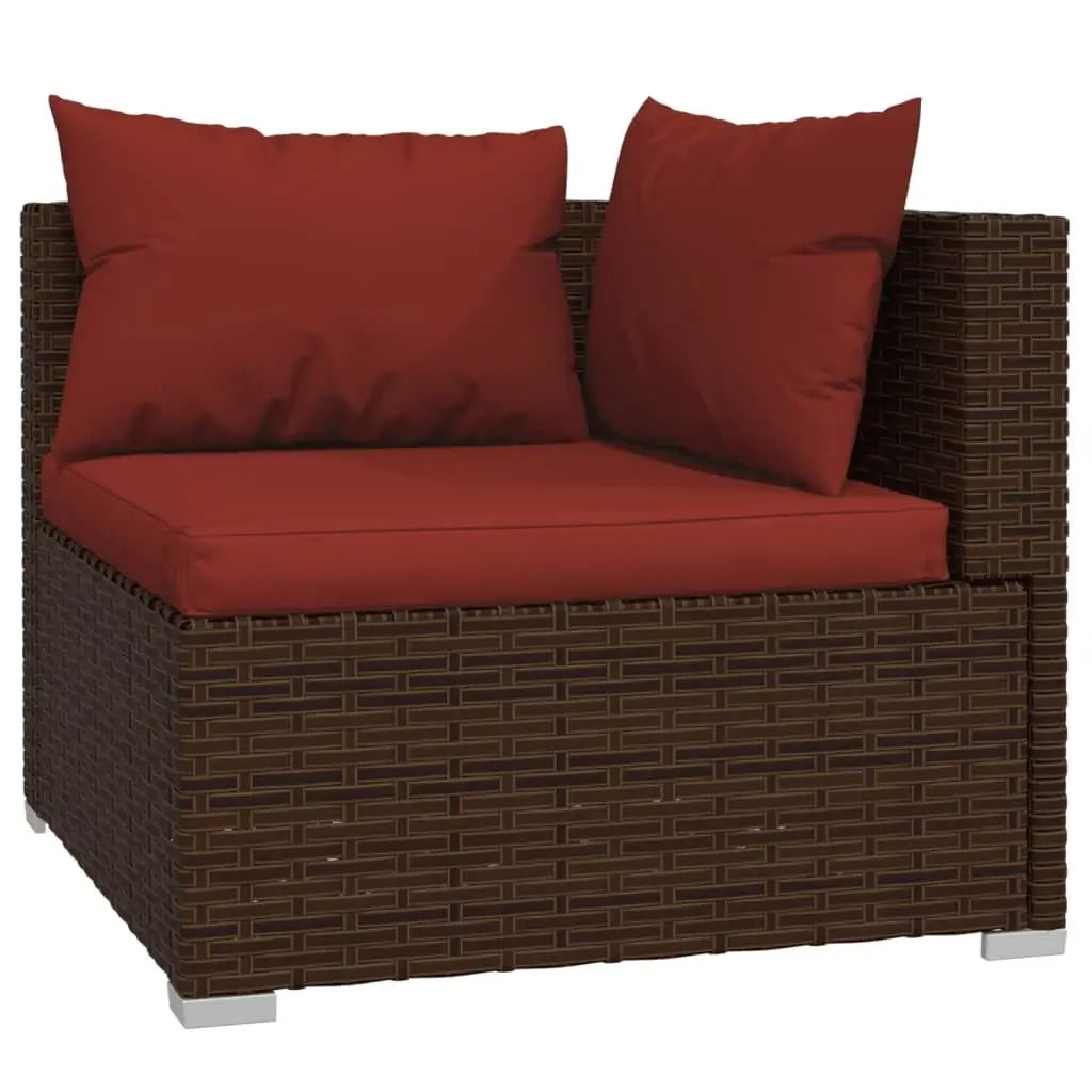 6 Piece Poly Rattan Brown Patio Lounge Set with Cushions Garden Sets