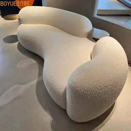 Modern light luxury fashion Italian curved pea pod sofa lamb wool fabric three-person sofa living room furniture