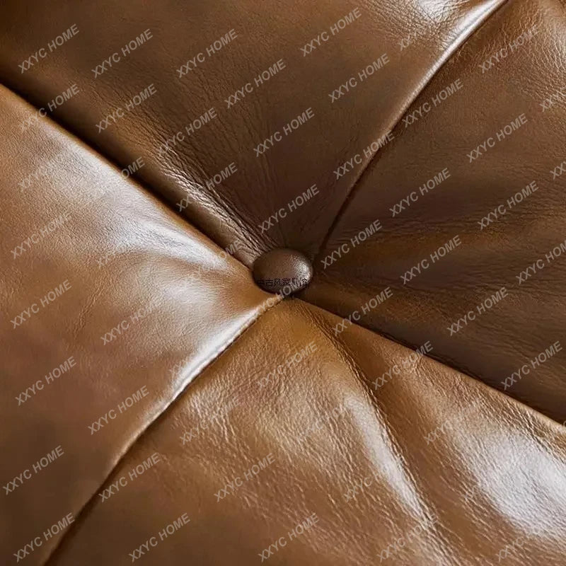 TTTTMedieval Oil Wax Leather Creative Sofa Living Room Retro Old Caramel Color Large Straight Row Sofa