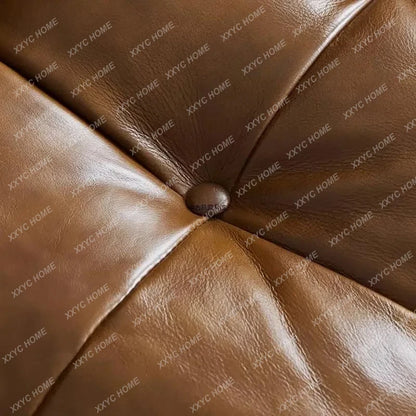 TTTTMedieval Oil Wax Leather Creative Sofa Living Room Retro Old Caramel Color Large Straight Row Sofa