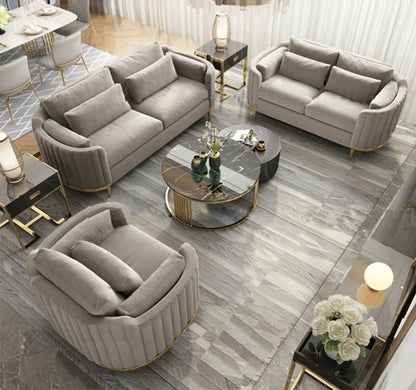 Luxury Sofa Living Room Furniture Curved Dresser Home Lounge Sofa Sets Italian Modern Fabric Velvet Sofa Set Furniture