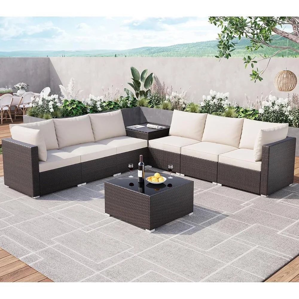 Patio Furniture Sets 8 Pieces Outdoor All-Weather Sectional Patio Sofa Set Rattan Weaving Wicker Patio Conversation Couch Set w
