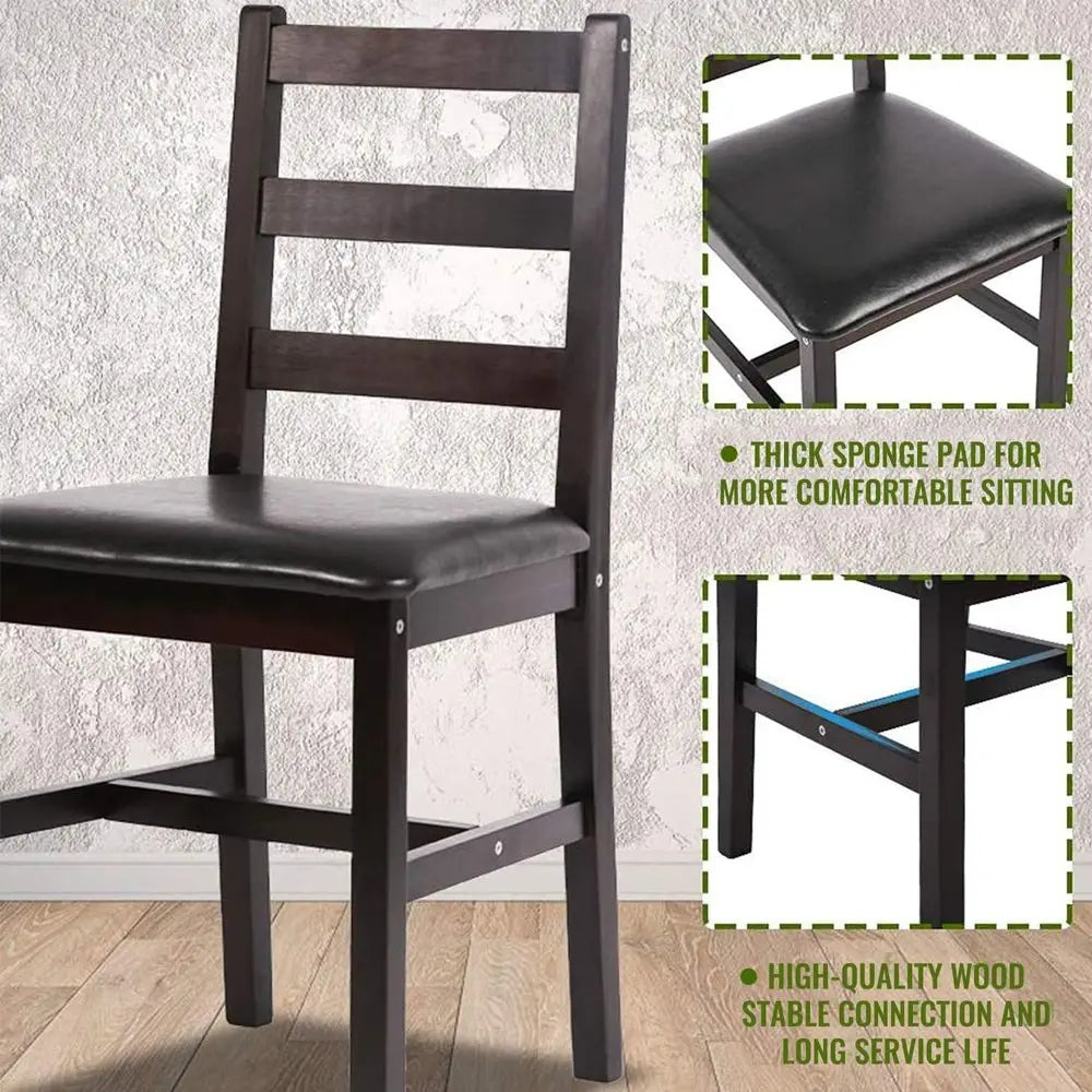 Brown Pine Wood 5-Piece Dining Set with Upholstered Chairs for 4, Ideal for Space-Efficient Dining in Rooms, Apartments, and Res