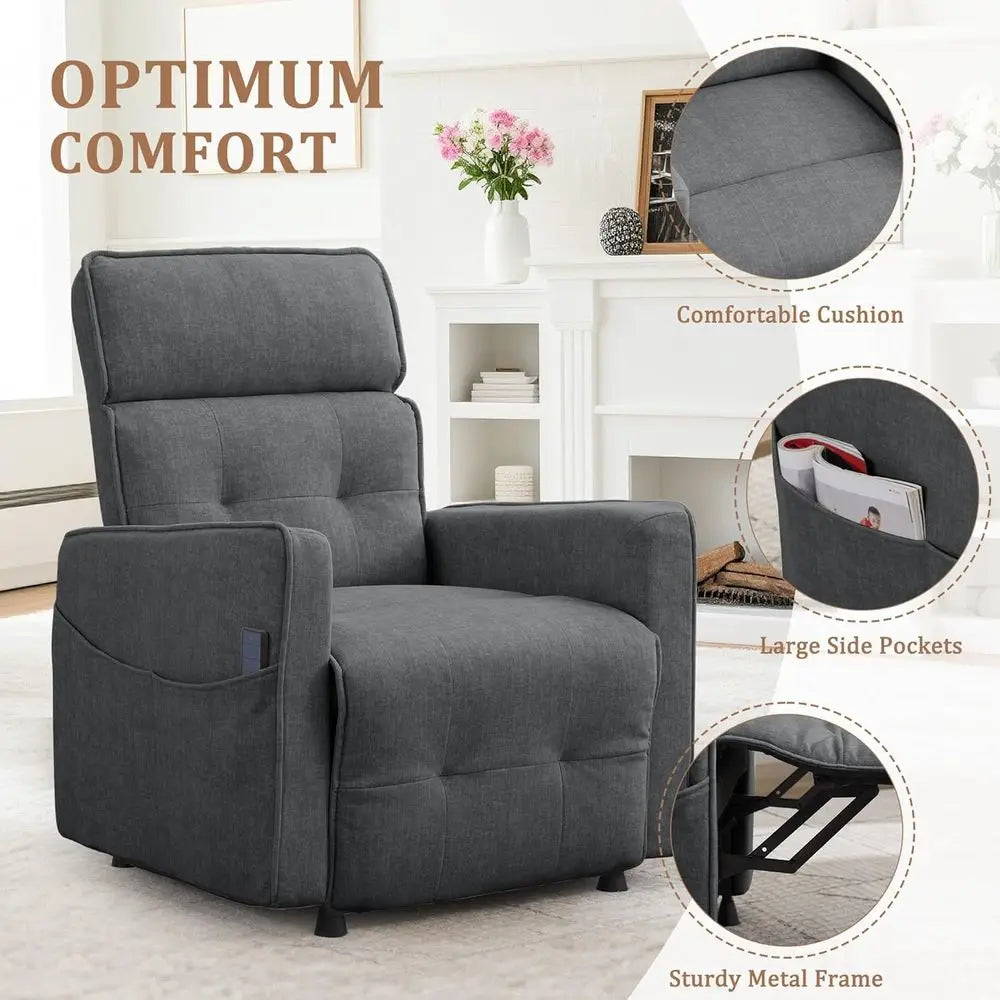 Luxury Adult Electric Recliners for Comfortable Living Spaces, Cashmere Upholstered Recliner with Easy One-Touch Recline and Sid