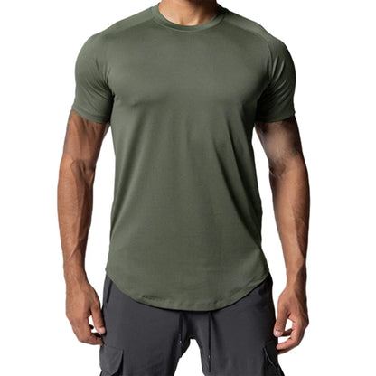 Men Summer Running Shirt Casual Solid Color Round Neck Quick-Drying Short Sleeve Athletic Tops for Streetwear