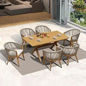 Patio Dining Set for 6 All-Weather Wicker 7 Piece Aluminium Outdoor Table and Chairs Set Included Cushions for Backyard Indoor