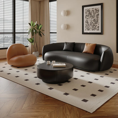 small apartment curved beauty salon Internet celebrity clothing store, rest area negotiation, black leather sofa