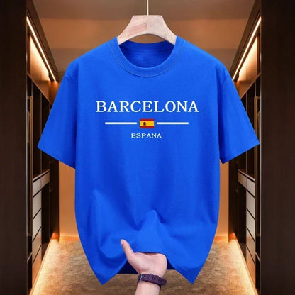 Summer fashion men's T-shirt Barcenola printed 100% cotton casual loose short-sleeved soft and breathable top T-shirt for men