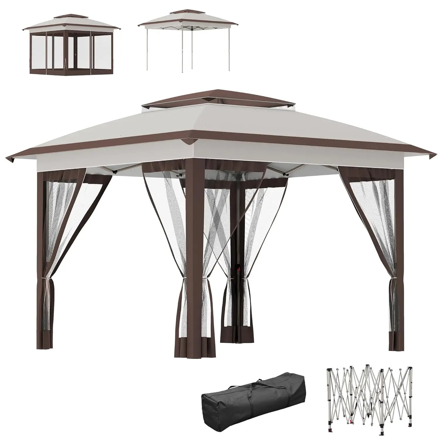 12x12 Pop Up Canopy Tent with Netting Carry Bag Instant Sun Shelter 137sqft Shade Height Adjustable Outdoor Garden Patio Custom