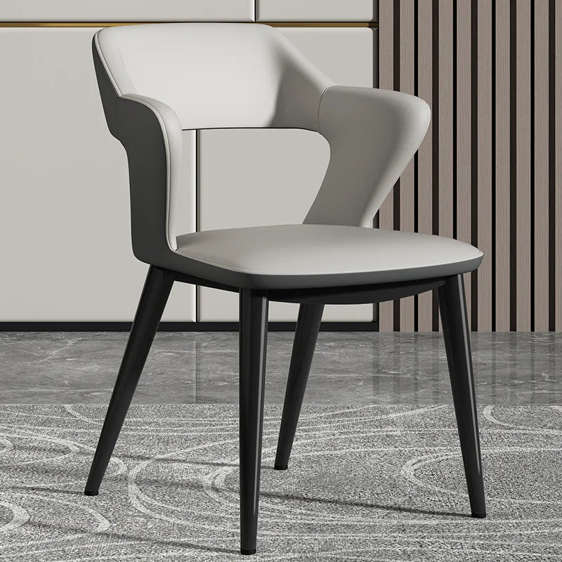 Simple Dining Chair Household Leather Backrest Wrought Iron Armrest Casual Restaurant Chair Hotel Seat Living Room Furniture