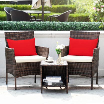 3 Piece Patio Conversation Bistro Set, Porch Balcony Furniture Set Outdoor Chat Furniture, Wicker Chairs and Storable Table Set