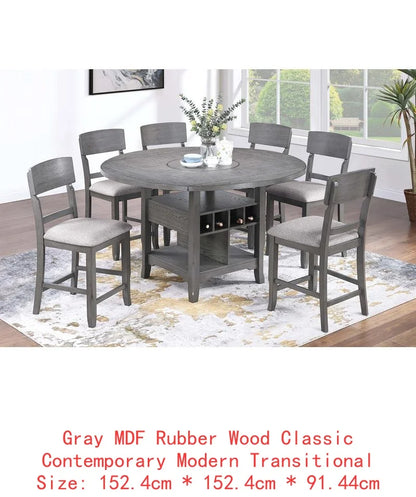 Classic 7-Piece Counter Height Dining Set with Antique White and Gray Table, Lazy Susan, Built-in Leaf, and 6 High Chairs for