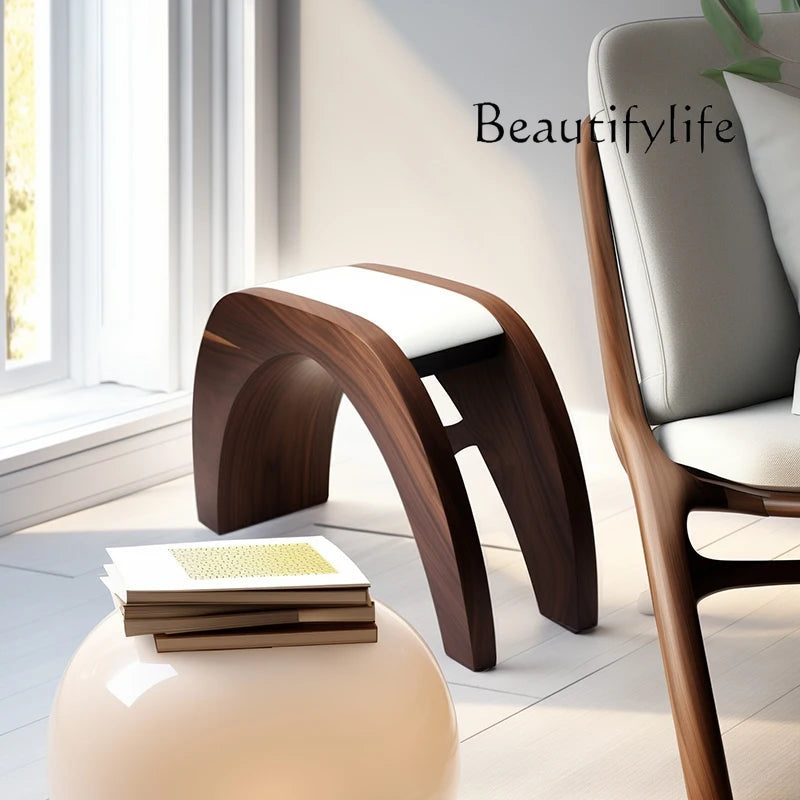Nordic creative small stool high-end home stool strong and durable solid wood fashion shoe change solid wood seat stool