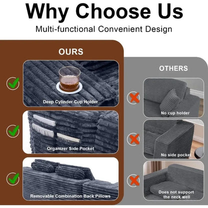 Cloud Sectional Couch with L-Shape Chaise, Modern Modular Sofa with Deep Seat, Built-in Cup Holder & Storage Pocket for Living R