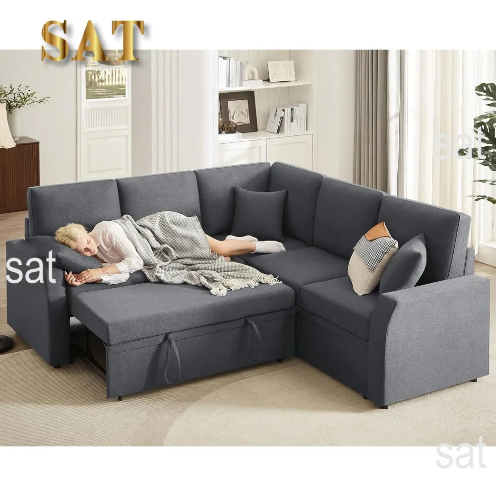 Sofa Bed, 85 Inch Reversible L Shape Couch with Pull Out Bed & Storage Seat,