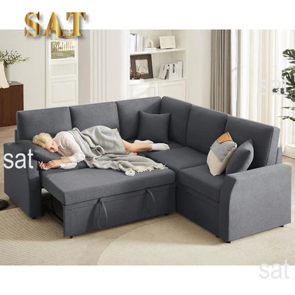 Sofa Bed, 85 Inch Reversible L Shape Couch with Pull Out Bed & Storage Seat,