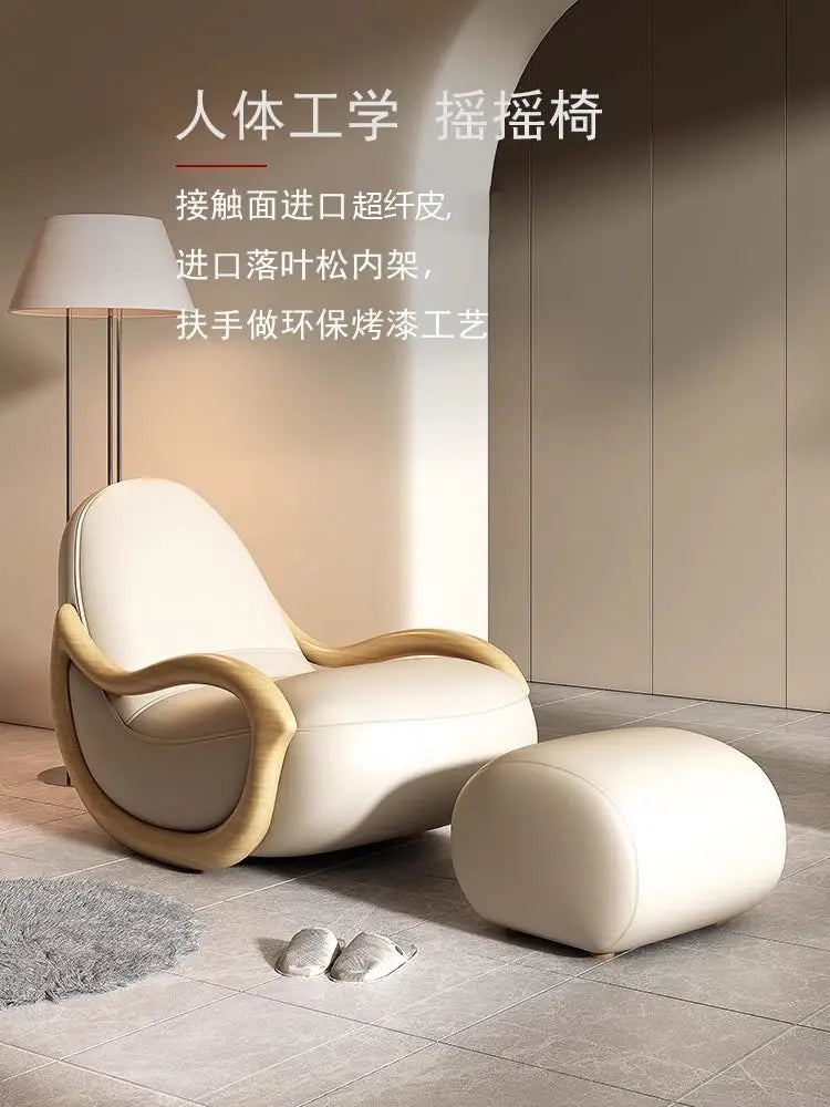 ASA Leisure Easy Chair Cream Wind Solid Wood Rocking  Technology Cloth Chair Household Balcony Chinese Lazy Sofa Reclining Chair