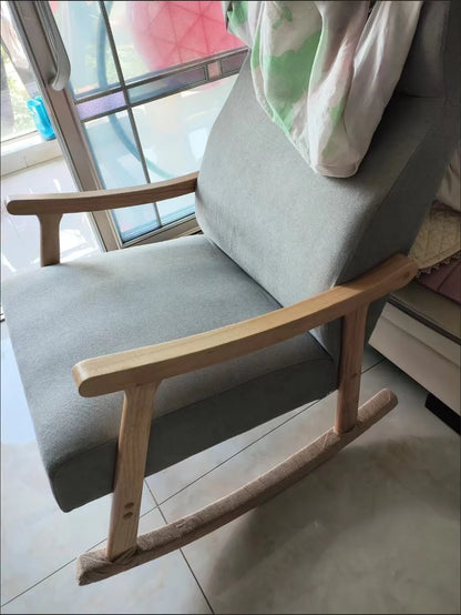 Wooden Rocking Chair Lounge Chair High Backrest Rocking Armchair Accent Chair with Lumber Pillow