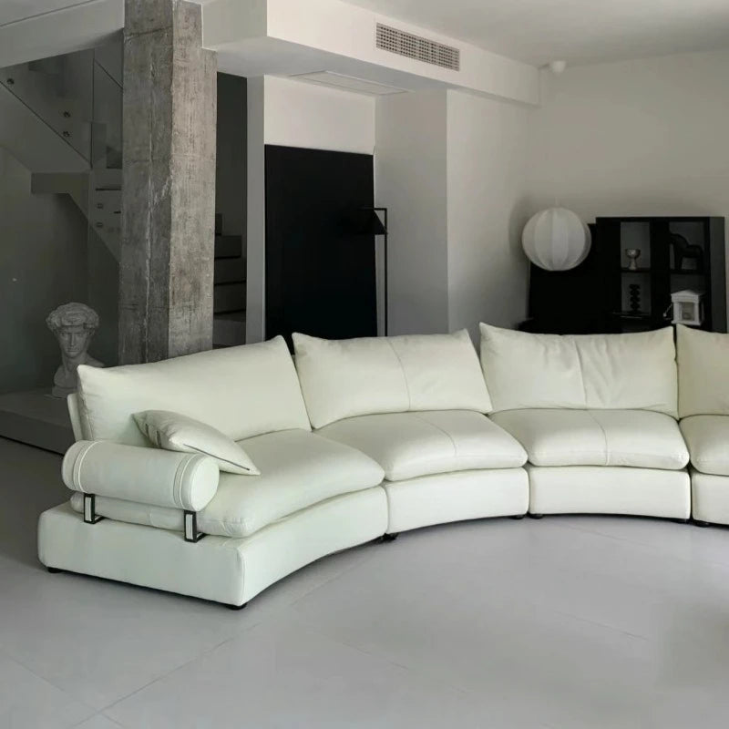 Light luxury designer curved condensed milk white cream wind large apartment special-shaped living room arc sofa