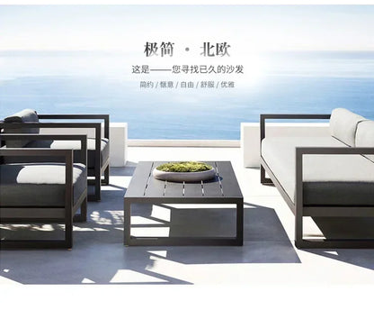 Outdoor Aluminum Alloy Sofa Four Piece Set, Terrace Garden Bar Waterproof Sofa Furniture Set