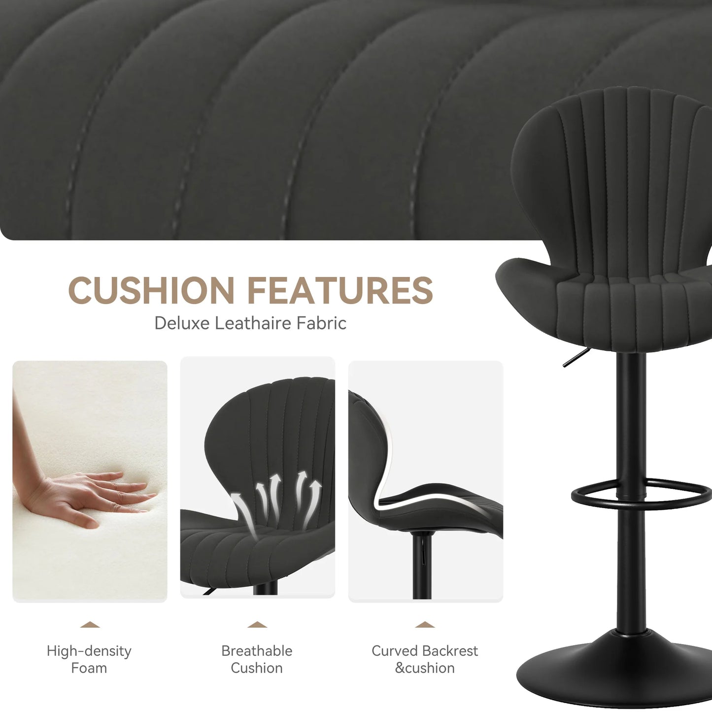 2pcs Bar Chair, 360° Rotating, Adjustable Height, Artificial Leather Upholstered With Backrest, Suitable For Dining Room