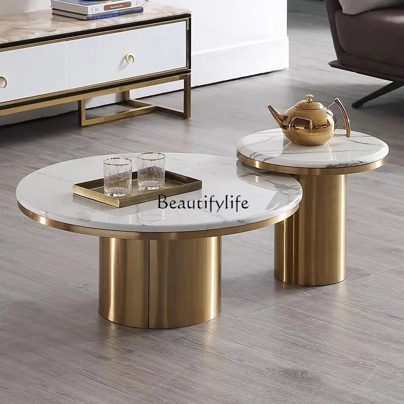*Modern simple light luxury marble coffee table combination Nordic round small coffee table