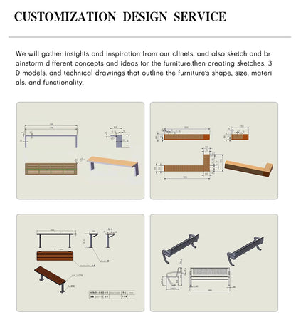 Banc urbain en métal au design moderne, mobilier de rue en bois pour parcs et lieux pour utilisation sur patio