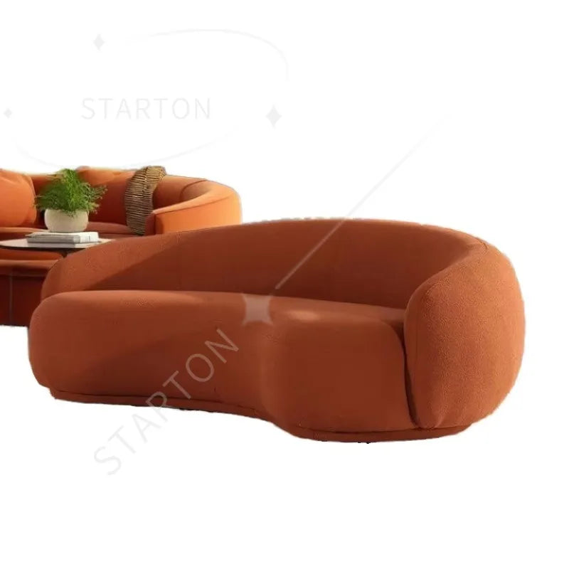 Italian Style Modern Villa Living Room Furniture Curved Shaped Lamb Wool Long Sofa Semicircular Hotel Fabric Couch