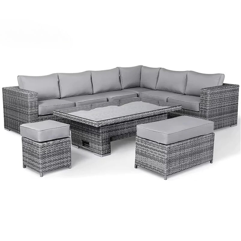 Modern Luxury Lounge Waterproof Patio Couch Sofa Garden Set Fire Pit Aluminum Wicker Rope Rattan Outdoor Furniture Set