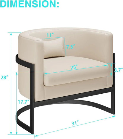 Premium Faux Leather Accent Chair Modern Barrel Chair Upholstered Armchair for Living Room Bedroom Single Sofa Chair Club Chairs