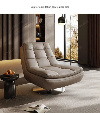 Genuine Leather Couch Single Minimalist Cream Style Living Room Small Apartment Bedroom Leisure Chair