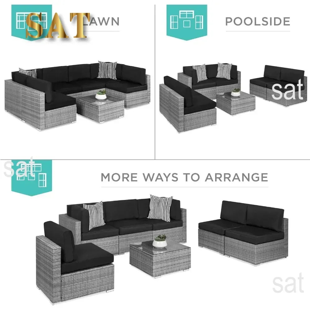 # Outdoor Furniture 7Piec Sets W/2Pillows, Coffee Table, Cover Included, Wicker Conversation Couch Set, Patio Furniture Set #