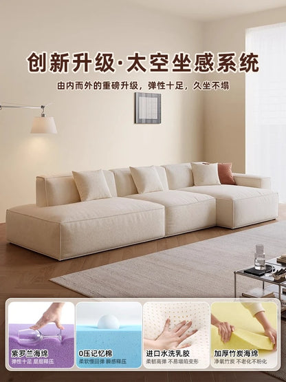 Fabric sofa French white single armrest tofu block removable and washable module sofa living room straight row