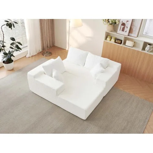 White cloud shaped sofa with L-shaped lounge chair, modern modular sofa with deep seat, suitable for living room, bedroom