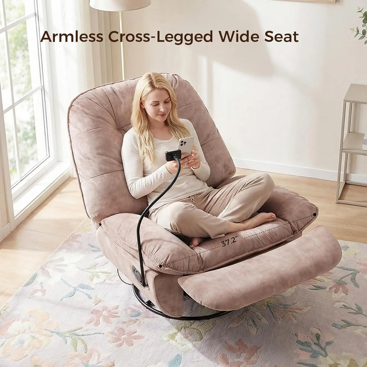 Swivel Rocker Recliner Chair for Adult, Glider Nursery Rocking Chair, Armless Manual Single Recliner Sofa for, Customized