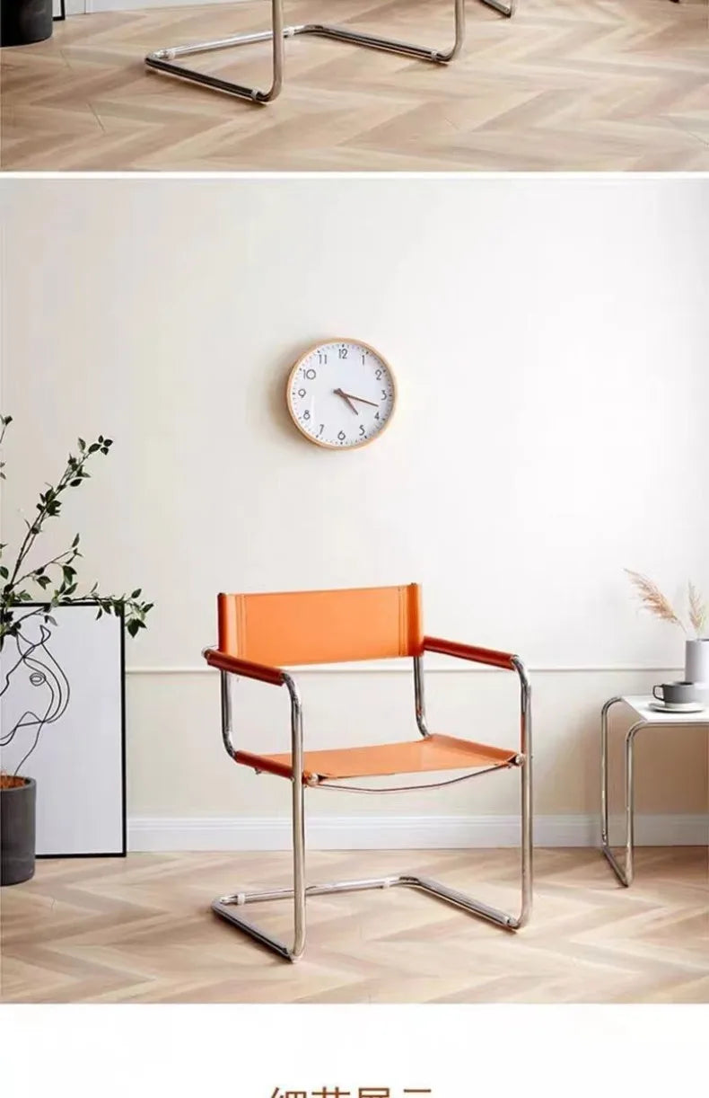 Stainless Steel Dining Chairs Modern Simple Restaurant Chair Living Room Portable Leather Armchair Home Decoration Furniture