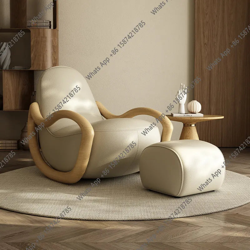 Cream wind solid wood rocking chair technical cloth household balcony Chinese lazy sofa  FT