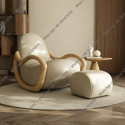 Cream wind solid wood rocking chair technical cloth household balcony Chinese lazy sofa  FT