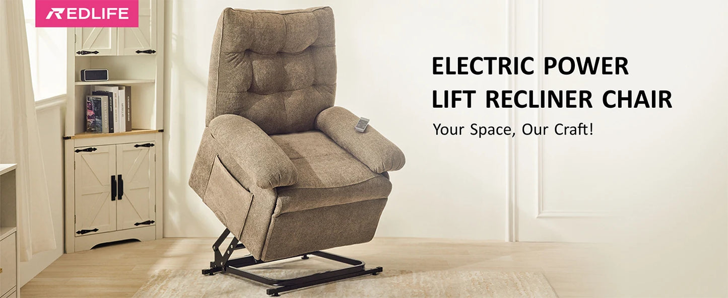 Redlife Power Lift Reliner Chair for Elderly Ergonomic Reliner Sofa w/ 3 Motor Power Adjustable Position for Living Room Bedroom