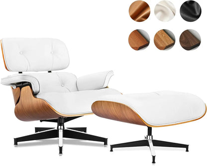 Top Grain Leather, Mid Century Chaise Lounge Chair and Ottoman, Modern Chair Classic Design, Heavy Duty Base Support for Living