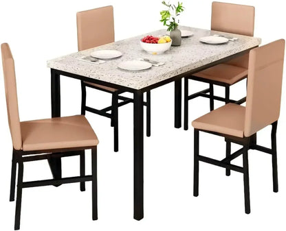 # Hot Dining Table Set For 4, Kitchen Tables And Chair For 4, Glass Dining Room Tables & PU Leather Metal Chairs, Table And Chai